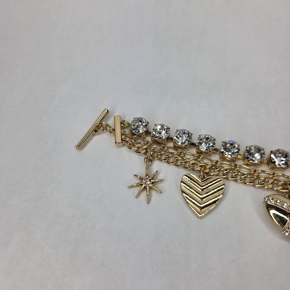 INC Gold-Tone Crystal Mixed Heart Charm Triple-Row Flex Bracelet - Picture 5 of 7